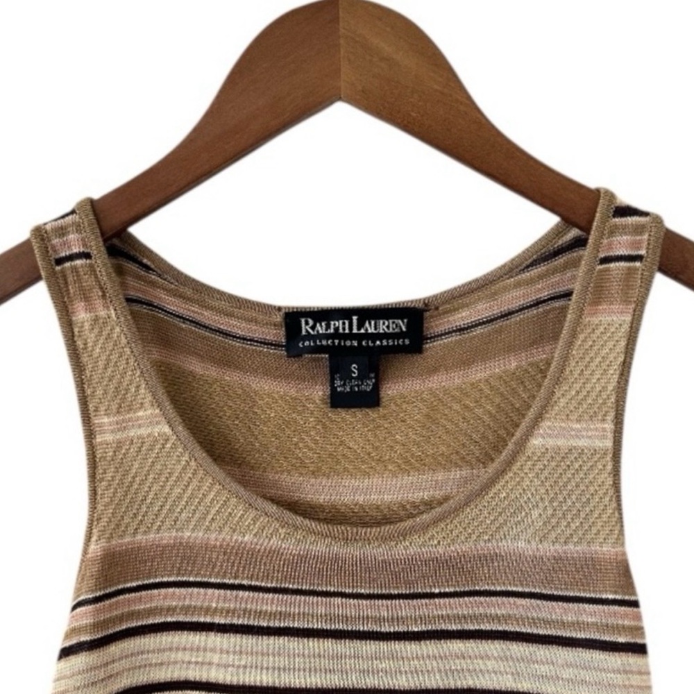 Ralph Lauren Collection Tan Striped Scoop Neck Linen Knit Tank Top Size Small - Picture 3 of 5